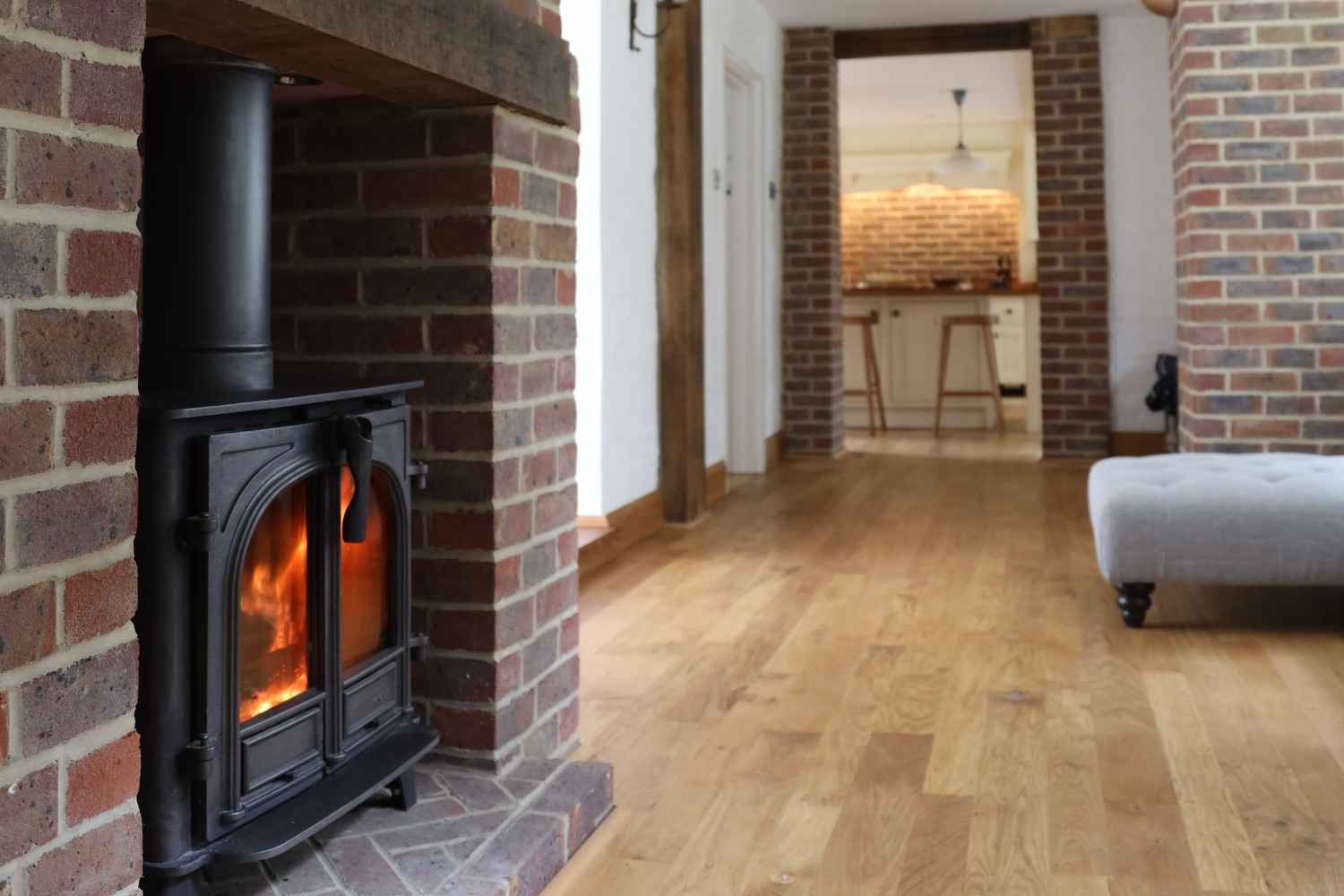 A woodburner keeps the family room toasty